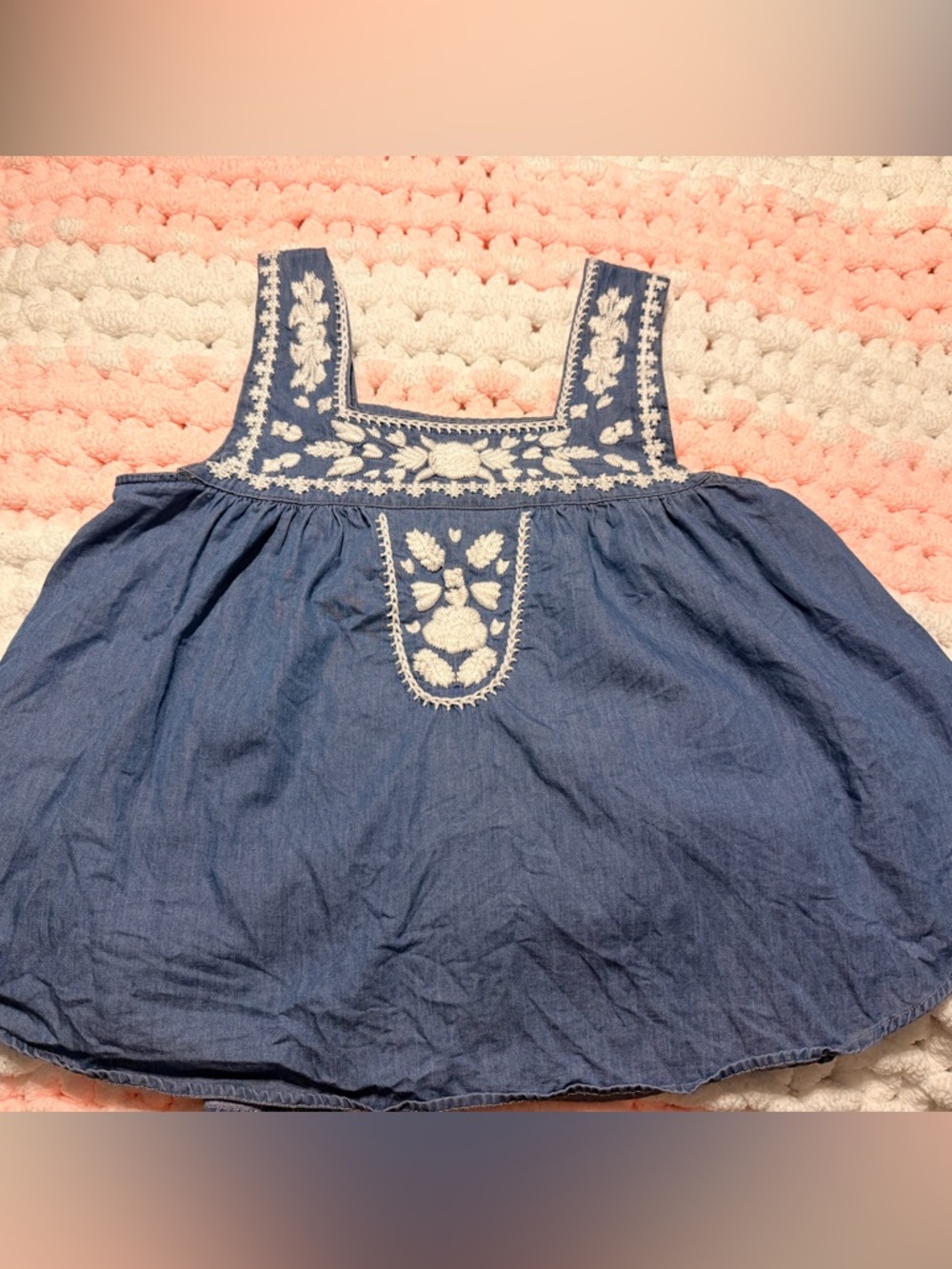 Lovers + Friends Blue Embroidered Chambray Kids Dress